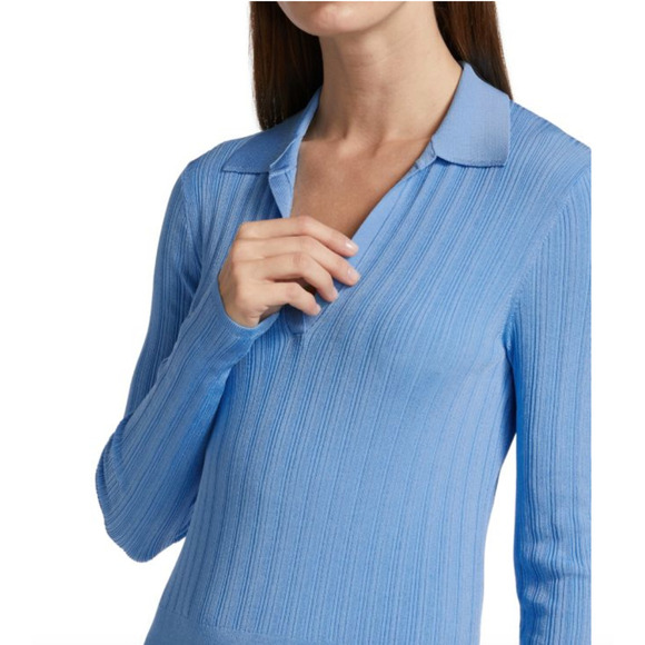 Rag & Bone Dawson Polo Dress Ribbed Knit Stretch Blue Long Sleeve Slit XLarge - Picture 4 of 13